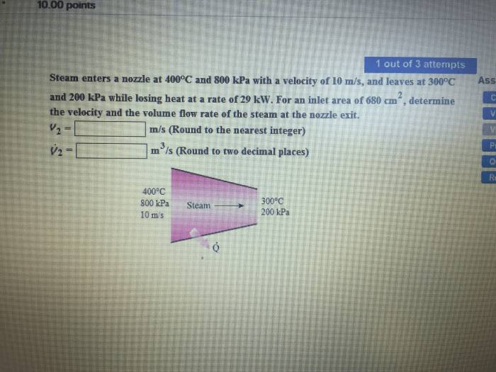 Steam enters a nozzle at 400