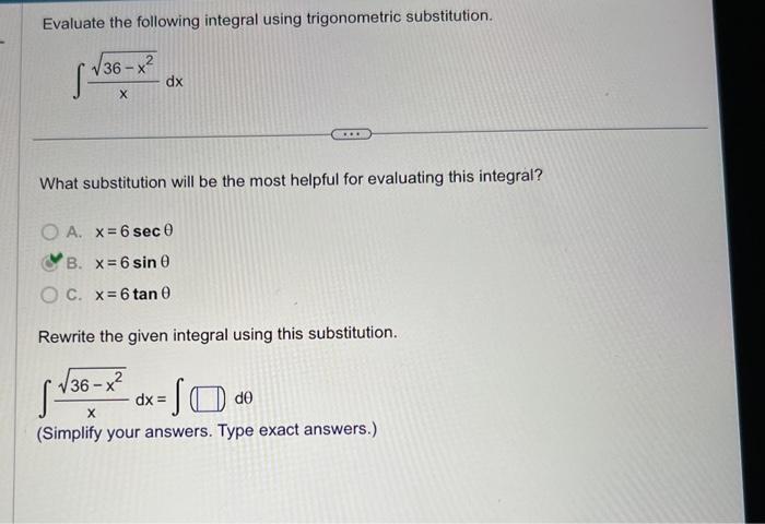 Evaluate substitution trigonometric